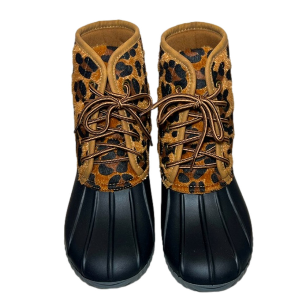 Simply Southern Duck Boots - Cheetah Print/Black - Size 9 - NWT